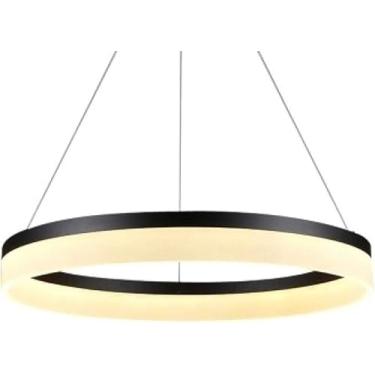 Imagem de Círculo único Led Pingente De Luz Moderna Metal Acrílico 1 Luz Lustre Ajustável Suspenso Lâmpada Suspensa Para Sala De Estar Quarto, Black+warmlight, 60cm