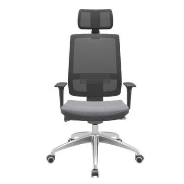 Imagem de Cadeira Office Brizza Tela Preta Com Encosto Assento Vinil Cinza Autoc