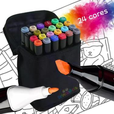 Imagem de Kit com 24 Canetas Marcadoras Permanentes Coloridas Ponta Fina e Gross
