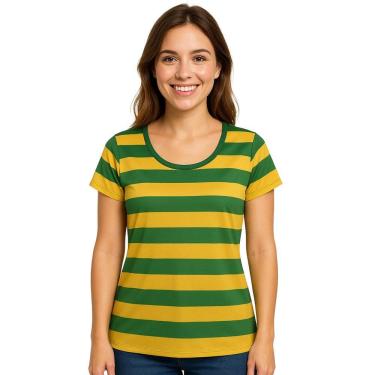 Imagem de Camiseta Manga Curta Torcedora Brasil Listrada Verde Amarela