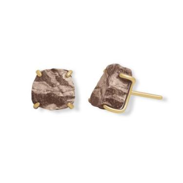 Imagem de Brinco Tarraxa Jaspe Zebra - Cristal Natural, Banho Ouro 18k