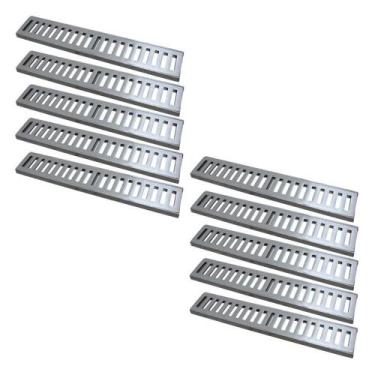 Imagem de Kit 10 Ralo Grelha Linear Caixilho Alumínio Escovado 10x50cm - GDA Ind