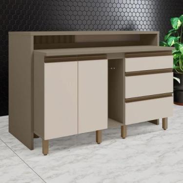 Imagem de Bancada de Cozinha Kit Ilha Gourmet Connect 2 Portas 3 Gavetas Ripado 
