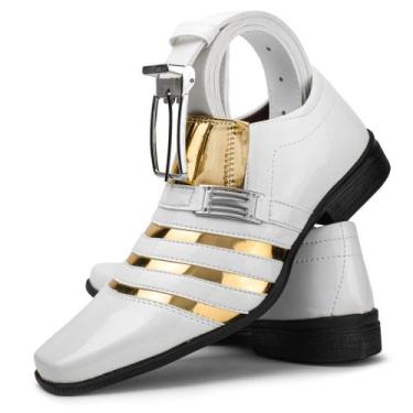 Imagem de Sapato social masculino branco com dourado + cinto social - Pizzolev, 