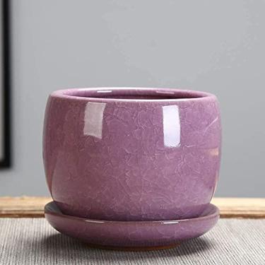 Imagem de Jelly Plantas carnudas vaso de cerâmica vaso de flores esmaltadas rachadas com gelo suculentas cato plantas verdes plantas vasos bonsai vaso recipiente decoração de jardim (púrpura