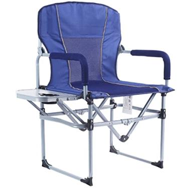 Imagem de Cadeira de acampamento dobrável com mesa lateral, cadeira de diretor portátil ao ar livre, fácil de carregar, cadeira de praia de verão com alça, rolamento de carga 118 kg