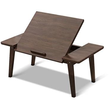 Imagem de Mesa de café dobrável de madeira de borracha, mesa lateral de café, mesa lateral, design ergonômico, mesa com suporte para sala de estar e escritório (tamanho: 80 cm) (uma cor 60 cm)