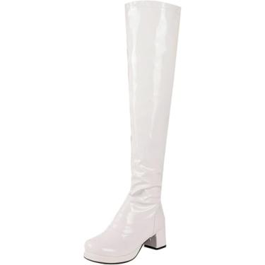 Imagem de Botas Overn Botas Longas Femininas Botas Patent Botas Altas Até O Joelho Botas De Montaria Com Zíper Botas Femininas Botas Ocidentais Botas Stiletto Botas De Inverno Slip-on B, White, 38 EU