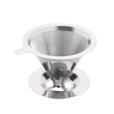 Imagem de Gotejador de café de aço inoxidável, filtro de café de cone de metal reutilizável sem papel para 1 a 4 xícaras, filtro de cafeteira para xícara única com suporte antiderrapante e filtro de design de