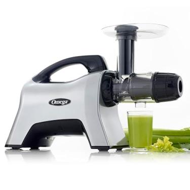 Imagem de Omega Extrator de suco e sistema nutricional Juicer NC1000HDS mastiga lenta livre de BPA com motor silencioso e reverso fácil de limpar, 200 watts, prata