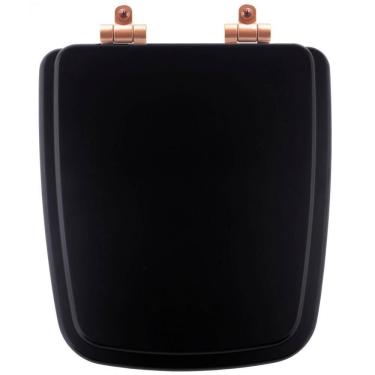Imagem de Tampa De Vaso Poliéster Com Fechamento Lento Boss Onix (preto Fosco) Para Louça Incepa Com Ferragem Rose Gold