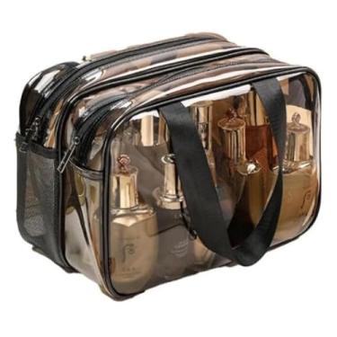 Imagem de Bolsa Transparente para Cosméticos, PVC Impermeável - Necessaire Organizadora Portátil Grande Capacidade para Viagem, Banheiro e Maquiagem