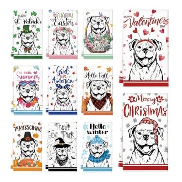 Imagem de Ciazoxa 11 peças de toalhas de cozinha Pitbull 35,5 x 53,3 cm, panos de prato de cachorro, pano de prato de cozinha, toalhas de mão fofas para banheiro, decoração de casa, amantes de cães, presentes