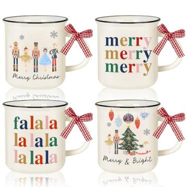 Imagem de AnyDesign Mini Canecas de Natal com Fita Xadrez Aquarela Quebra-Nozes Mini Caneca de Café Copos de Festa de Natal Inverno para Mesas Centrais de Mesa Bandeja em Camadas Decoração Presentes