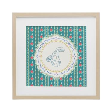 Imagem de Stupell Industries Estampa emoldurada de coelho com estampa de listras florais sob vidro, design de Angela Steahling, 40,6 x 40,6 cm