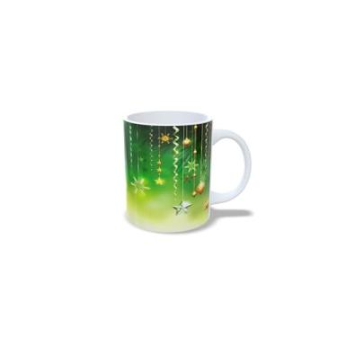 Imagem de Caneca de Cerâmica Natalina, Branca com Decoração Dourada, 325ml, Design de Estrelas e Bolas, Lavável em Lava-Louças, Material Durável, Ideal para Bebidas Quentes, Alça Ergonômica (17)