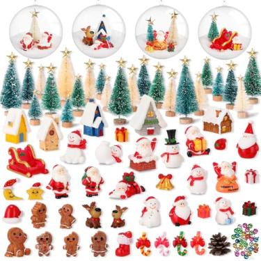 Imagem de Roowest 150 peças de miniaturas de Natal para artesanato, mini estatuetas de Natal incluem mini árvore de resina, Papai Noel, boneco de neve, sino, alce, bengala doce para artesanato faça você mesmo