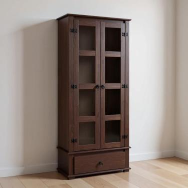 Imagem de Cristaleira Madeira Maciça 2 Portas De Vidro 1 Gaveta Rústica - Imbuia