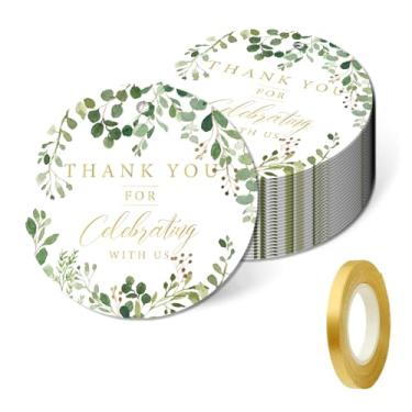 Imagem de 50 etiquetas de presente de agradecimento, etiquetas de presente personalizadas florais verdes de 5 x 5 cm com cordão para casamento, aniversários, lembrancinhas, chá de bebê, chá de panela