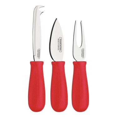 Imagem de Conjunto Para Queijo Em Aço Inox E Cabos De Polipropileno Harmoniza Vermelho 3pçs - Tramontina