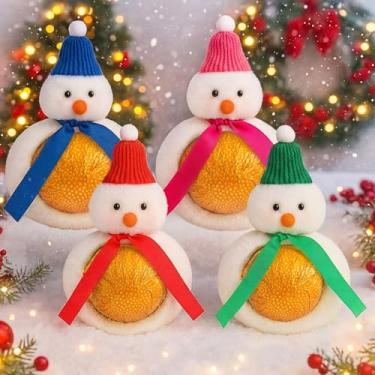 Imagem de Soaoo 4 peças de decoração de presente de pelúcia de boneco de neve para meias de Natal, capa de chocolate e cobertura de doces para enchimentos de caixa de Natal