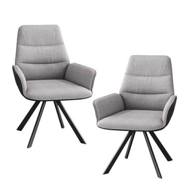 Imagem de Cadeiras de jantar giratórias, cadeira de cozinha estofada com encosto e apoio de braço algodão linho couro pana pernas de aço carbono capacidade de peso 299 kg cinza claro 2 peças