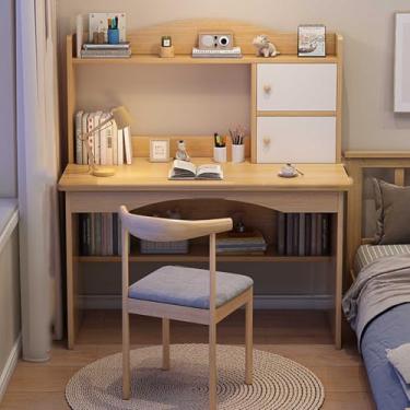 Imagem de Yadlan Mesa de estudo para crianças de 8 a 12 anos com armazenamento, mesa infantil com 2 armários, mesa infantil de madeira com estante e área de armazenamento, mesa de escrita para crianças e