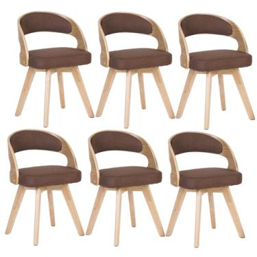 Imagem de HGTRH Cadeiras de jantar de madeira, cadeira estofada giratória com almofada de linho de algodão e arco oco pernas de madeira para quarto e cozinha D 6 peças