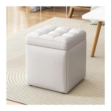 Imagem de HGTRH Banco de armazenamento acolchoado macio e apoio para os pés com tampa flip-top, enchimento de esponja, capa de linho respirável, suporte estável de 4 pontos para livros, armazenamento de