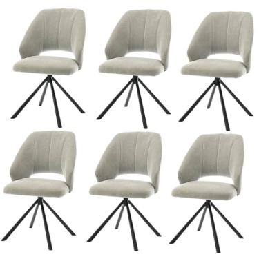 Imagem de HGTRH Cadeira de sala de jantar giratória 360°, cadeiras de sala de jantar estofada em algodão e cânhamo com pernas ergonómicas de aço carbono White 6 unidades