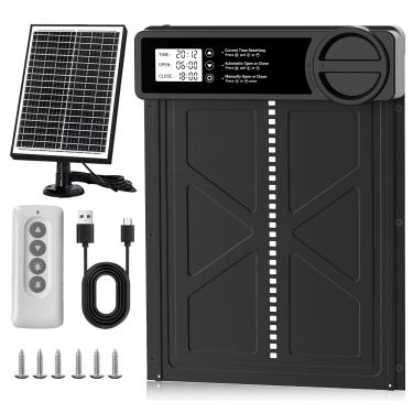 Imagem de Porta automática de galinheiro alimentada por energia solar - grande com temporizador/modo manual, porta solar para galinheiro antibeliscão, porta de galinheiro de liga de alumínio | Bateria de maior