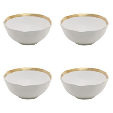 Imagem de Kit 04 Bowls de Porcelana Dubai Branco e Dourado Wolff
