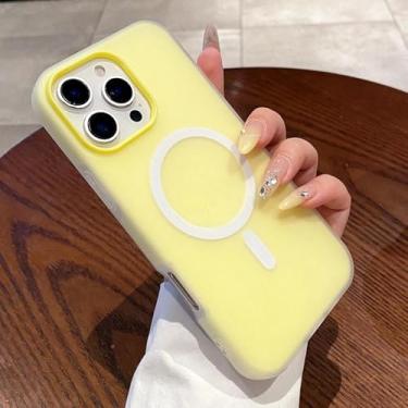 Imagem de HTVJFX Capa protetora de silicone líquido 2 em 1 para iPhone 15 com carregamento magnético e capa traseira à prova de choque (para iPhone 15/Amarelo)