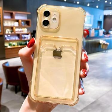 Imagem de HTVJFX Capa transparente para iPhone 11 Pro, porta-cartão de crédito, capa tipo carteira à prova de choque (para iPhone 11 Pro/dourado)