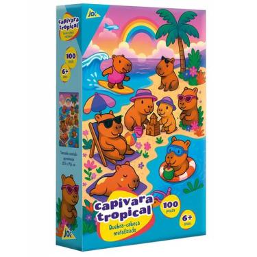 Imagem de Quebra Cabeça Capivara Tropical 100 Peças Metalizadas Colorida Infanti