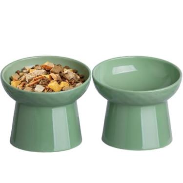 Imagem de YauYik Tigela elevada para gatos preta, tigela elevada para comida de gato com ângulo inclinado, sem estresse, antivômito, tigela de água de cerâmica para gatos, prato de alimentação de cães pequenos