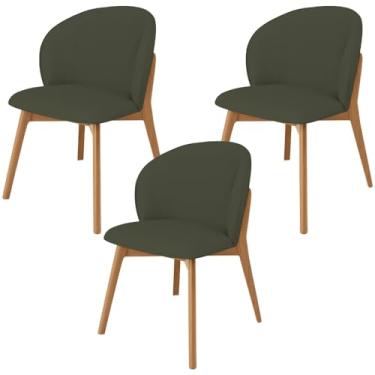 Imagem de Kit 03 Cadeiras de Jantar e Estar Living Estofada Mia L02 Linho Verde Musgo - Lyam Decor