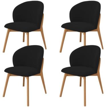 Imagem de Kit 04 Cadeiras de Jantar e Estar Living Estofada Mia L02 Suede Preto - Lyam Decor