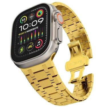 Imagem de KGFCE Pulseira de aço inoxidável para Apple Watch Ultra 2 de 49 mm, 45 mm, 44 mm e 42 mm, pulseira de metal com fecho dobrável para Apple Watch séries 9, 8, 7, 6, 5, 4, 3, 2, 1 Ultra/Ultra 2 masculina