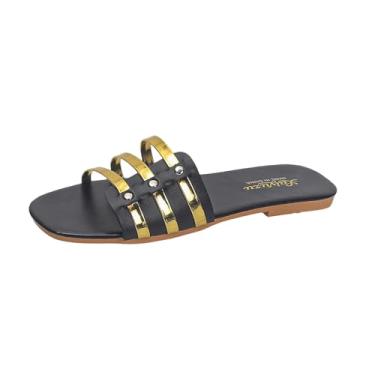 Imagem de Sandália de praia feminina casual peep toe plus size primavera verão moderna confortável, Preto, 36