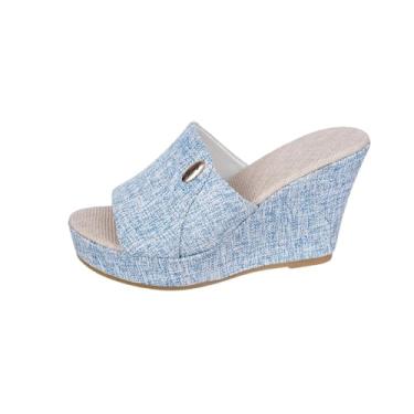 Imagem de Sandália feminina moderna casual peep toe plataforma sola grossa praia conforto primavera verão, Azul royal claro, 39