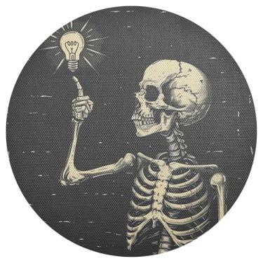 Imagem de xigua Jogo americano redondo de esqueleto engraçado de Halloween, conjunto de 6, tapete de mesa redondo antiderrapante resistente ao calor, tapetes de mesa de 48 cm para decoração de cozinha, jantar e