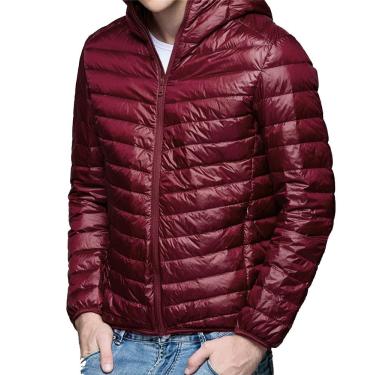 Imagem de Jaqueta Masculina Com Capuz Jaqueta Acolchoada Leve E Embalável Com Bolsos Com Zíper Casaco De Inverno Ao Ar Livre Com Capuz, Claret-red, XXL
