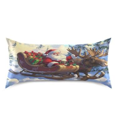 Imagem de Blueangle Fronha de cetim de rena de Papai Noel para cabelo e pele, fronha de seda, tamanho king (50,8 x 101,6 cm) - Capas de almofada de cetim refrescantes com fecho de envelope (832)