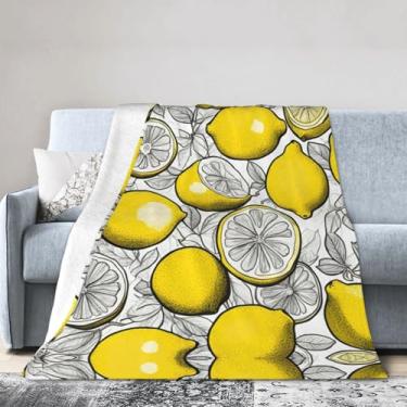 Imagem de Cobertor grande ultra macio com estampa de fruta limão, perfeito para cama, sofá e viagens, manta de flanela aconchegante e quente
