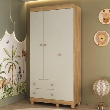 Imagem de Guardaroupa Infantil 92cm 3 Portas E 2 Gavetas Allegra Multimóveis Madeiradooff White