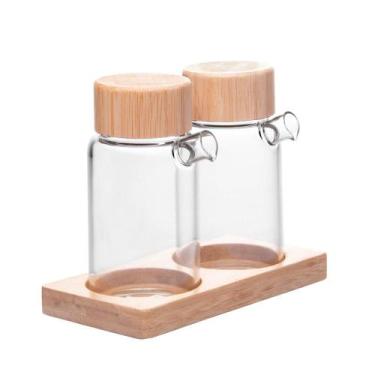 Imagem de Galheteiro Duplo Vidro e Bambu Wolff (170 ml)