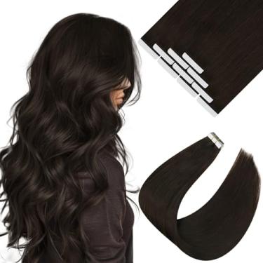 Imagem de Ve Sunny Extensões de cabelo com fita adesiva marrom escuro extensões de cabelo humano 51 cm extensões de fita de cabelo humano para mulheres 10 peças 25G