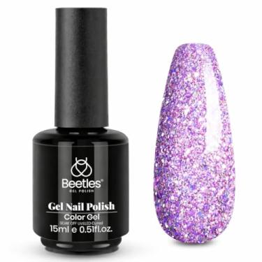 Imagem de Esmalte de gel com glitter Beetles – Verniz de gel com glitter roxo, 15 ml de imersão de LED UV, brilho de quartzo rosa, cor de arte de unhas, manicure brilhante de longa duração para salão de beleza