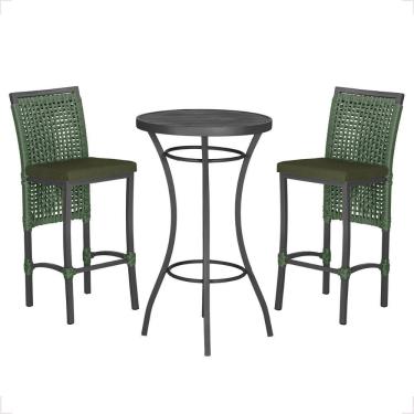 Imagem de Mesa Bistro E 2 Banquetas Roma Preta Corda Náutica 13 Trama Verde